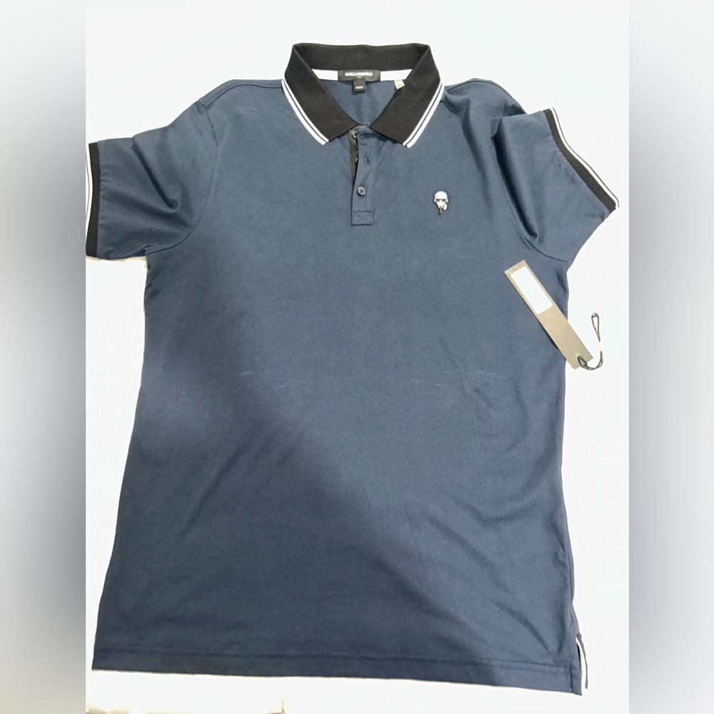 Karl Lagerfeld Dark Blue Polo Shirt with Black Accents